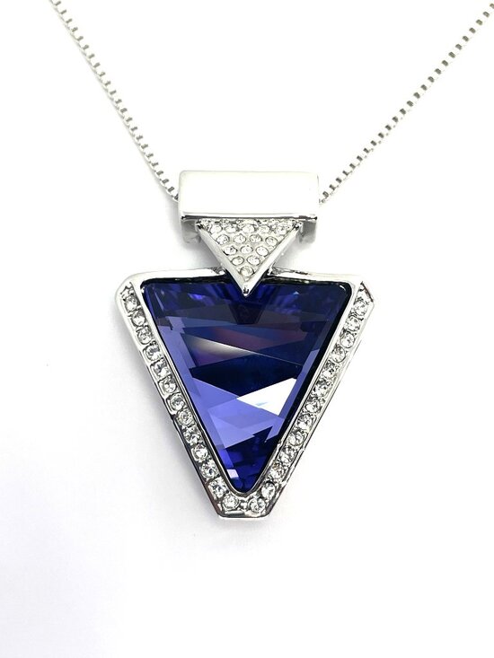 Jewelry - Triangle Geometry Statement Necklace with Violet Amethyst Austrian Crystals, 25"
